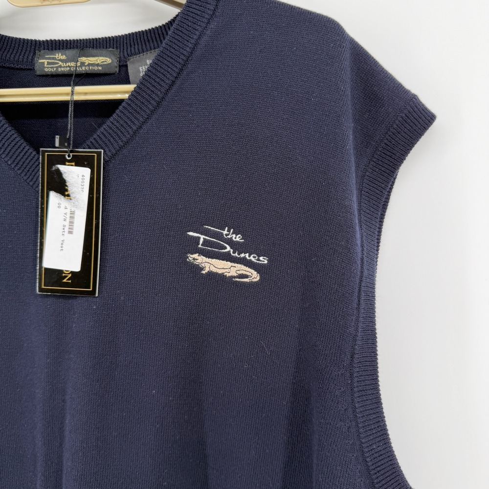 $118 NEW The Dunes Golf Shop Collection Mens L Navy V-Neck Sweater Vest Logo